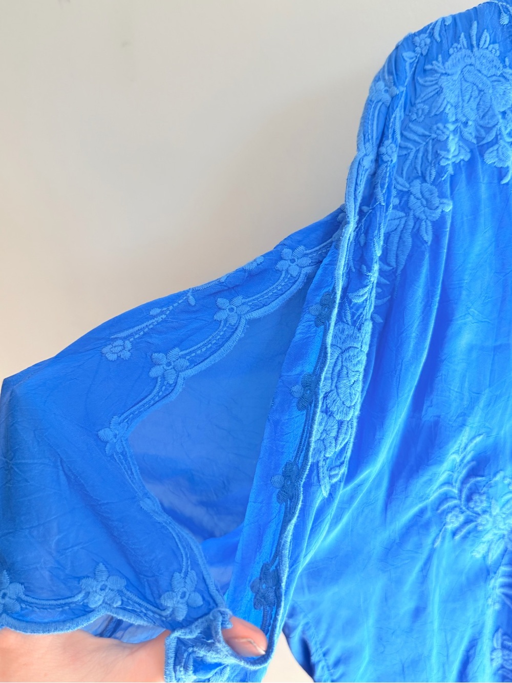 Johnny Was Royal Blue Embroidered V-Neck Tunic - Picture 4 of 5